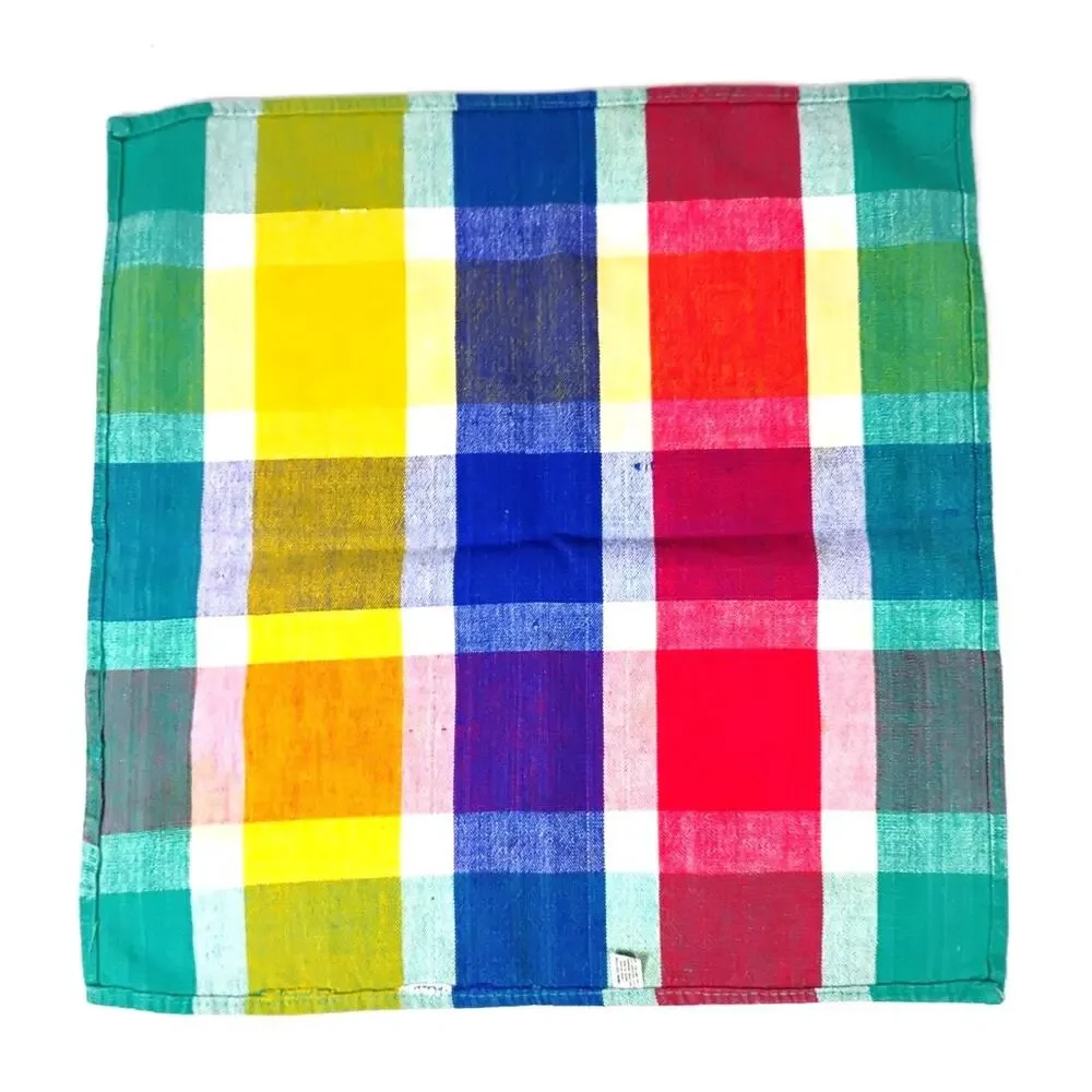 Hand Woven Linen Blend Napkins Set 3 Multicolor Plaid Cotton Table Linens India